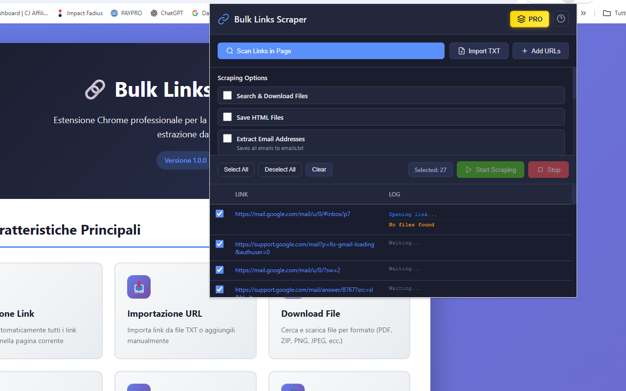 Bulk Links Scraper Interface