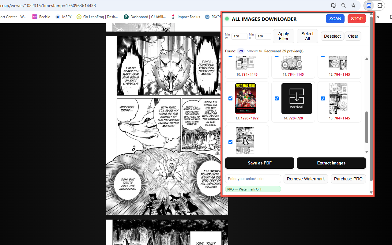 Filters, selection and export