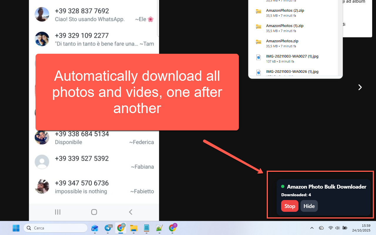 Amazon Photos page with extension popup