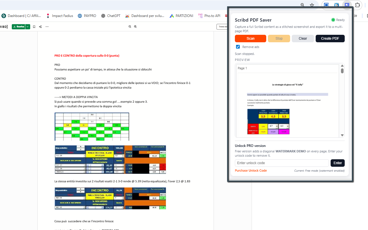 Preview gallery and PDF export for Scribd document
