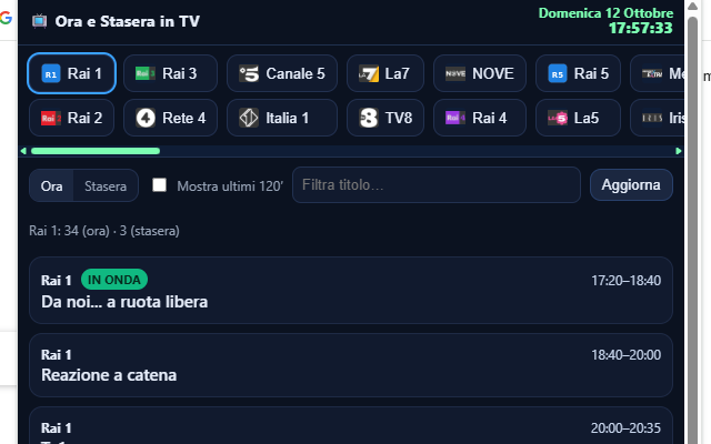 Scheda Stasera — prima/seconda serata con locandine